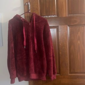 Soft Burgundy-red quarter zip sweater , has hood